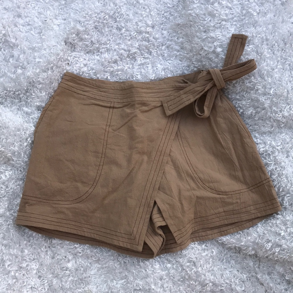 Tan wrap skort with pockets